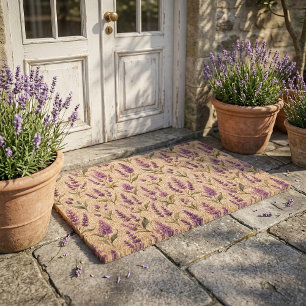 Purple Sage Green Lavender Flowers Fiber Doormat
