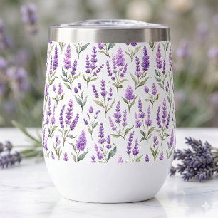 Purple Sage Green Lavender Flowers Thermal Wine Tumbler