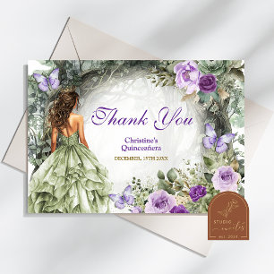 Purple Sage Green Whimsical Forest Quinceanera Thank You Card