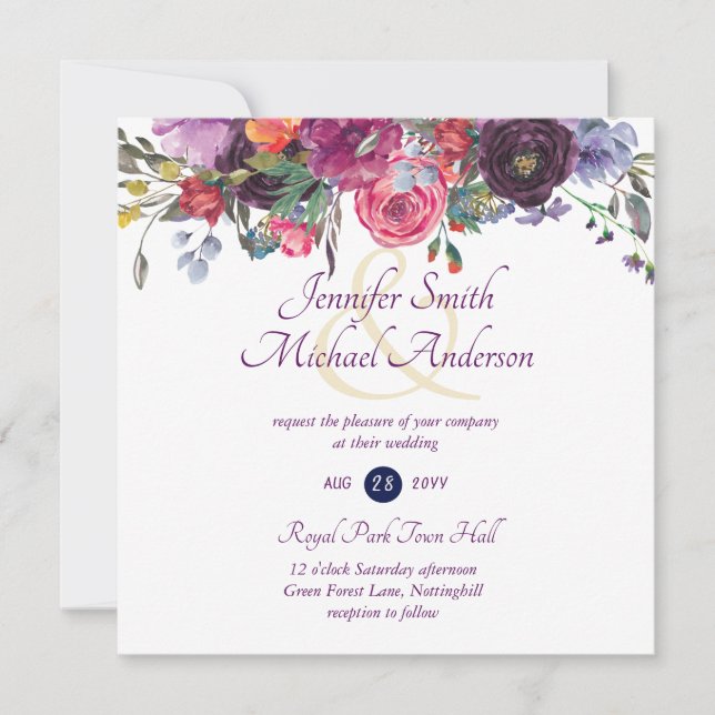Purple Sage Orange Pink Floral Wedding Invitations (Front)