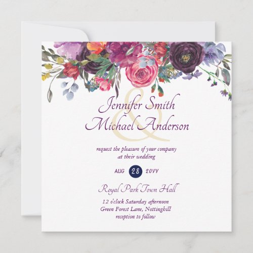 Purple Sage Orange Pink Floral Wedding Invitations