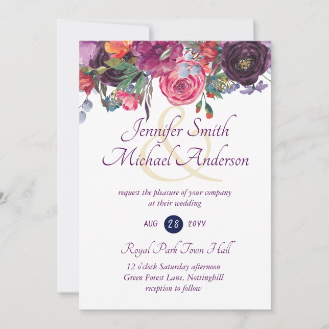 Purple Sage Orange Pink Floral Wedding Invitations (Front)