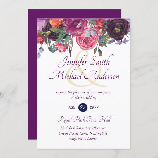 Purple Sage Orange Pink Floral Wedding Invitations 