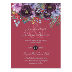 Purple Sage Orange Pink Floral Wedding Invitations