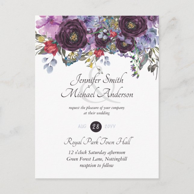 Purple Sage Orange Pink Floral Wedding Invitations (Front)