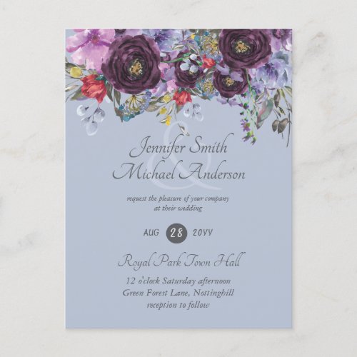 Purple Sage Orange Pink Floral Wedding Invitations