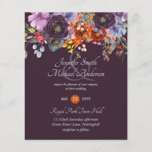 Purple Sage Orange Pink Floral Wedding Invitations