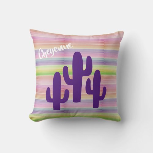 Purple Saguaro Cactus Southwest Desert Sunset Throw Pillow