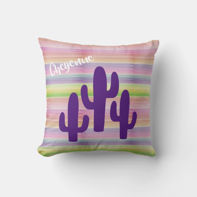 Purple Saguaro Cactus Southwest Desert Sunset Throw Pillow (Front)