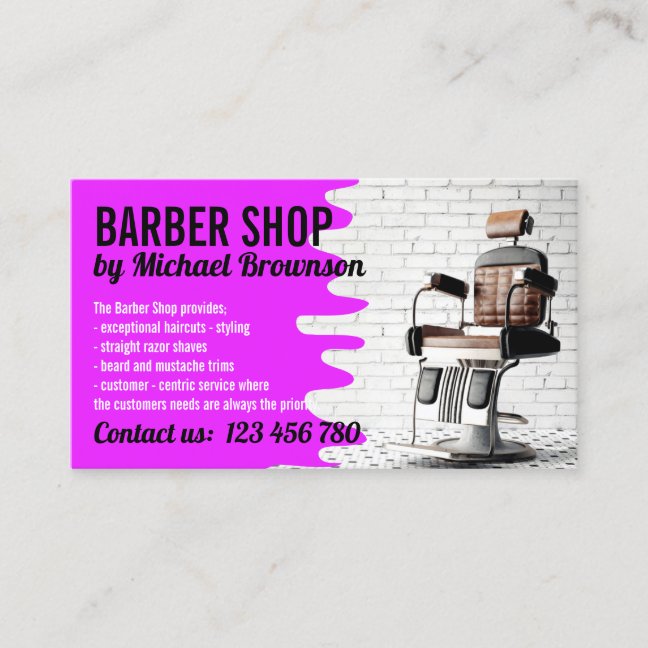 Purple Salon Decor Retro Chair Vintage Barbershop Business Card