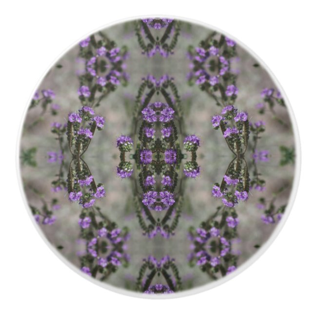 Purple Salt Heliotrope Wildflower Pattern Ceramic Knob (Front)