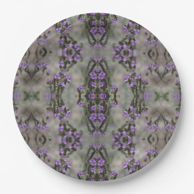 Purple Salt Heliotrope Wildflower Pattern Paper Plates (Front)