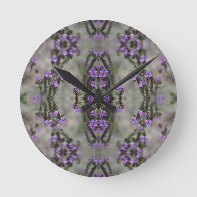 Purple Salt Heliotrope Wildflower Pattern Round Clock (Front)