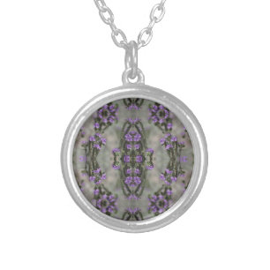 Purple Salt Heliotrope Wildflower Pattern Silver Plated Necklace