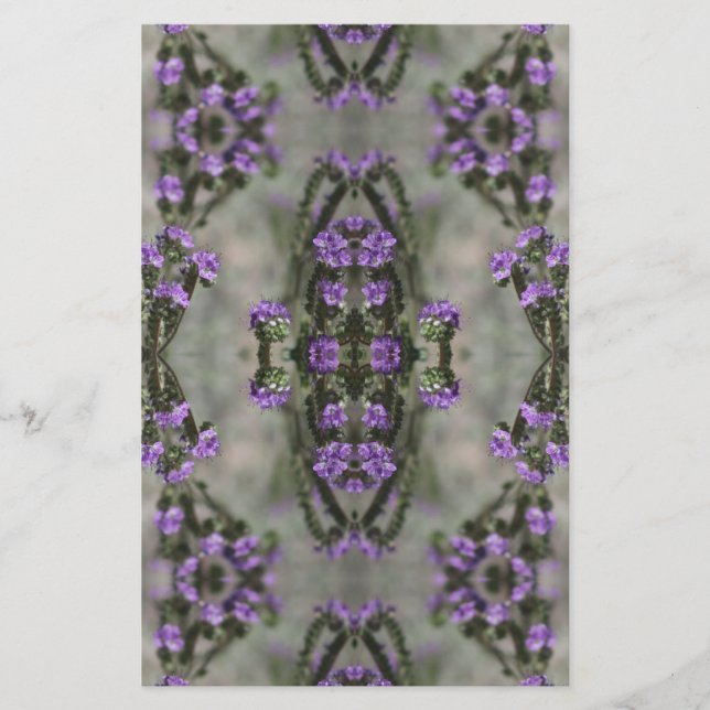 Purple Salt Heliotrope Wildflower Pattern Stationery (Front)