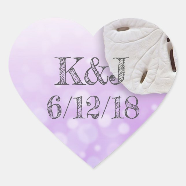 Purple Sand Dollar Seaside Wedding Stickers (Front)