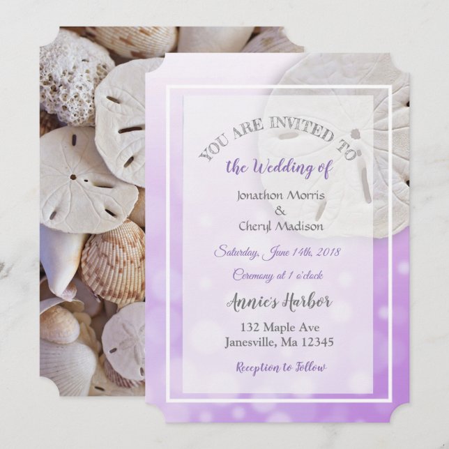 Purple Sand Dollar Themed Wedding Invitations (Front/Back)