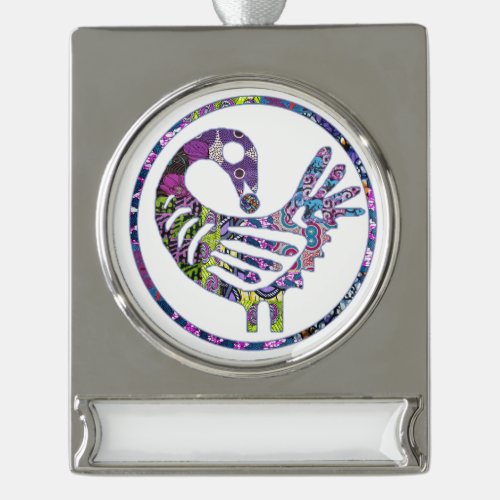 Purple Sankofa Bird Silver Plated Banner Ornament