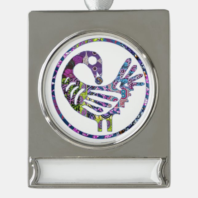 Purple Sankofa Bird Silver Plated Banner Ornament (Front)