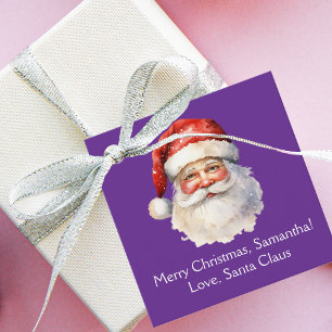 Purple Santa Claus Customized Christmas Party Favor Tags