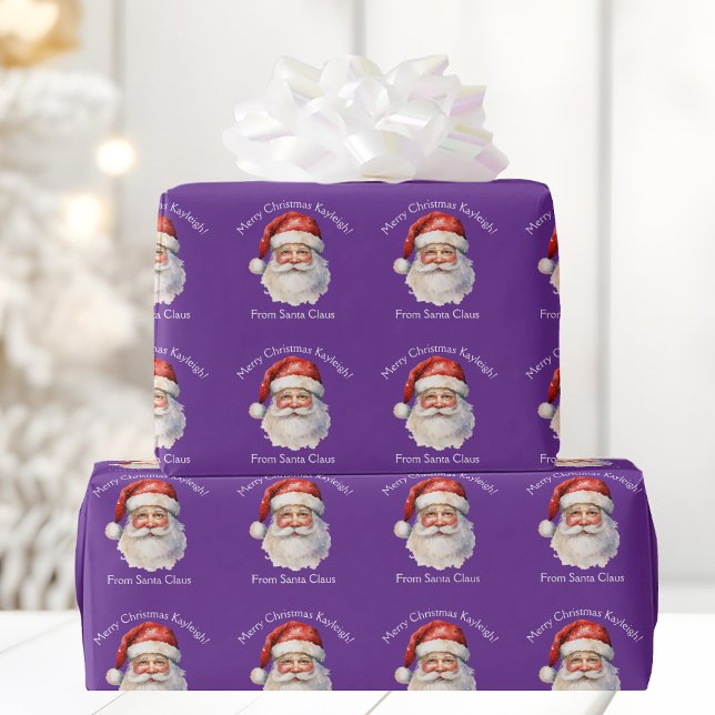 Purple Santa Claus Cute Personalized Christmas Wrapping Paper (Creator Uploaded)