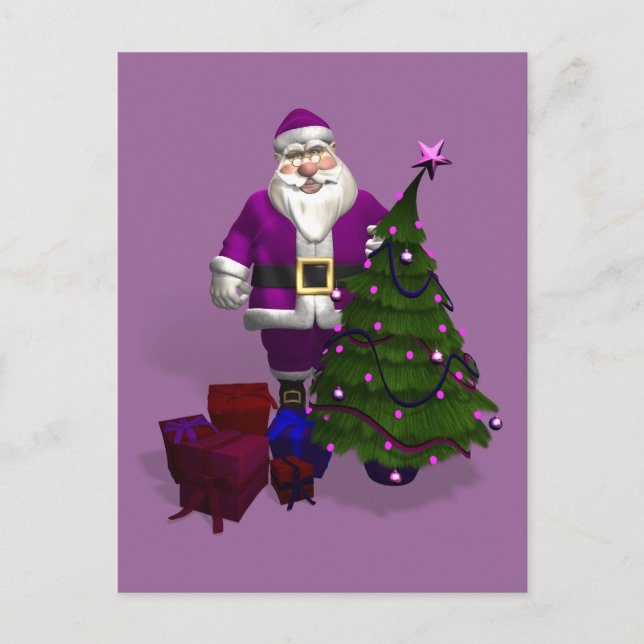 Purple Santa Claus Holiday Postcard (Front)