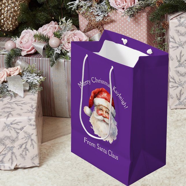 Purple Santa Claus Personalized Christmas Medium Gift Bag (Creator Uploaded)