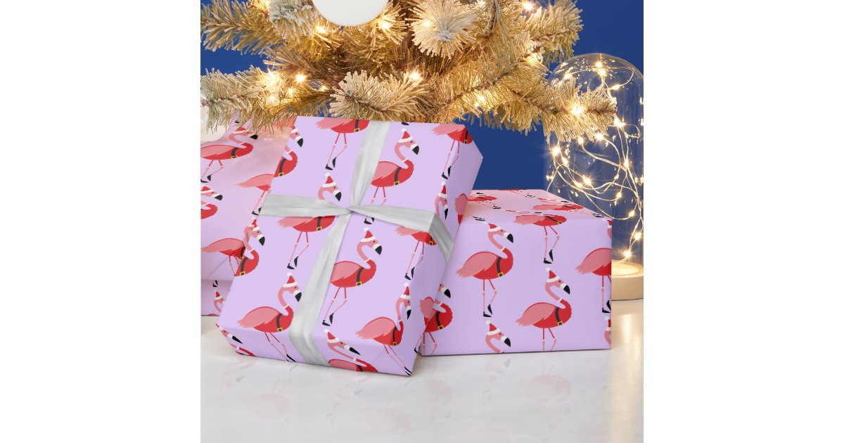 Fa La La Flamingo Xmas Wrapping Paper , Santa Flamingo Christmas