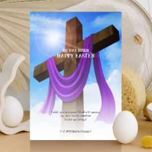 Purple Sash on Cross Cloudscape He Has Risen Holiday Card