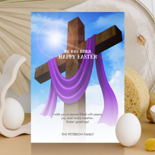 Purple Sash on Cross  Cloudscape  He Has Risen Holiday Card