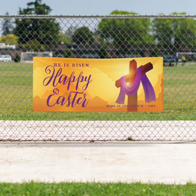 Purple Sash on Cross | Happy Easter Banner (Insitu)