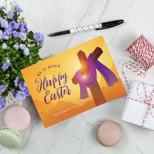 Purple Sash on Cross  Happy Easter Greeting Card