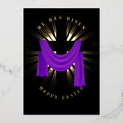 Purple Sash on Cross With Golden Burst Light Foil Holiday Card