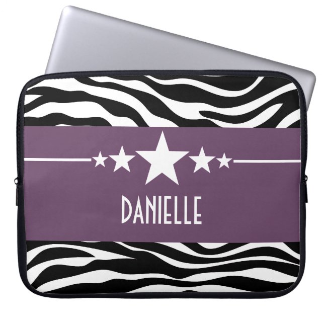 Purple Sassy Star Zebra Laptop Sleeve (Front)