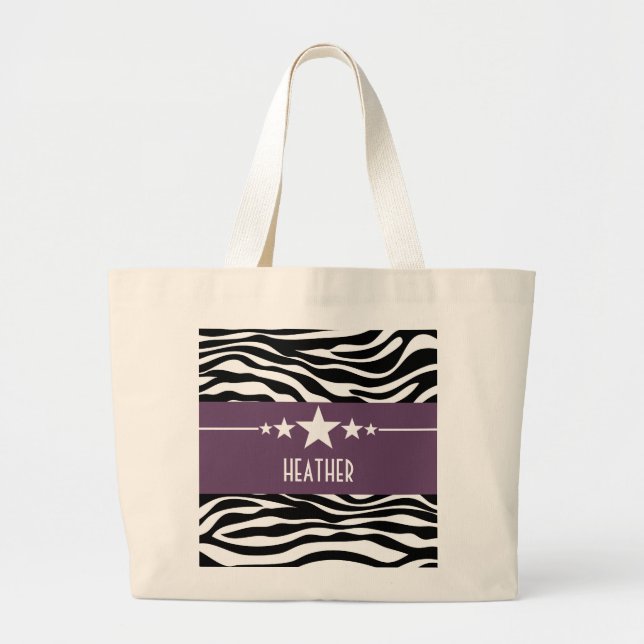 Purple Sassy Star Zebra Tote Bag (Front)