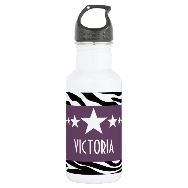 Purple Sassy Star Zebra Water Bottle (Front)