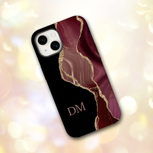 Purple Satin Agate Gold Glitter Monogram Case_Mate iPhone 14 Case