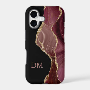 Purple Satin Agate Gold Glitter Monogram iPhone 17 Case