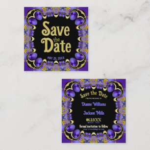 Purple Satin and Gold Save the Date Cards