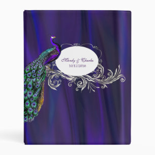 Purple Satin and Peacock Wedding Sign In Book Mini Binder