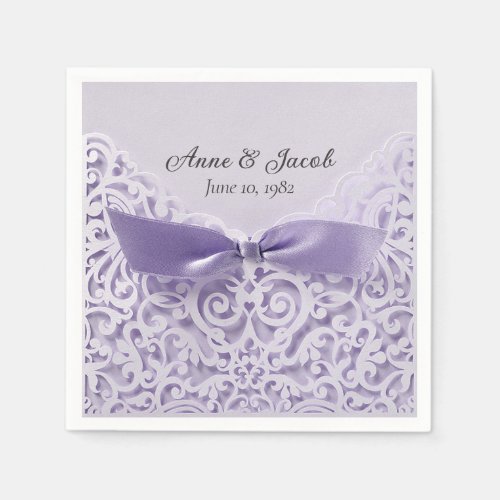 Purple Satin Bow On Lace for Anniversary Napkins