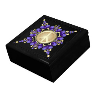 Purple Satin Golden Peace Emblem Wooden Gift Box