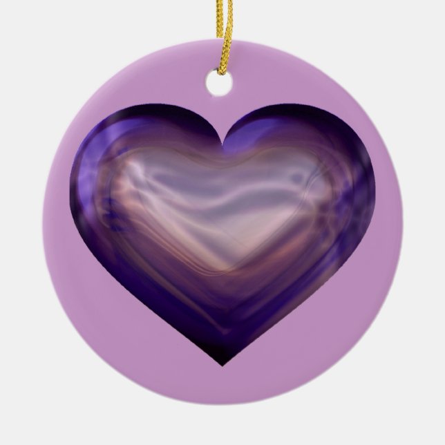 Purple Satin Heart Ceramic Ornament (Front)