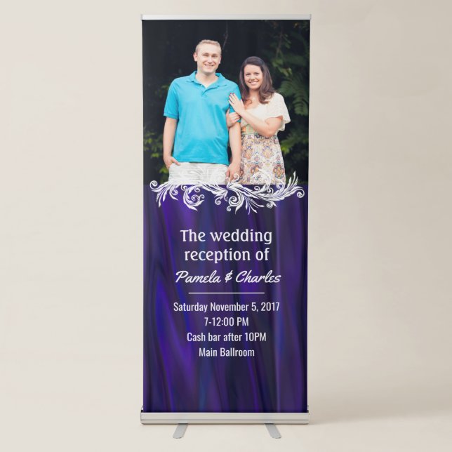 Purple Satin Look Wedding Photo Retractable Banner (Front)