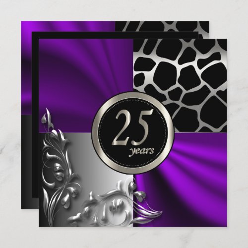 Purple Satin  Silver 25 Year Party Invitation
