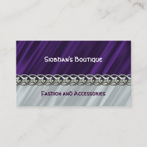 Purple satin silver chain business card