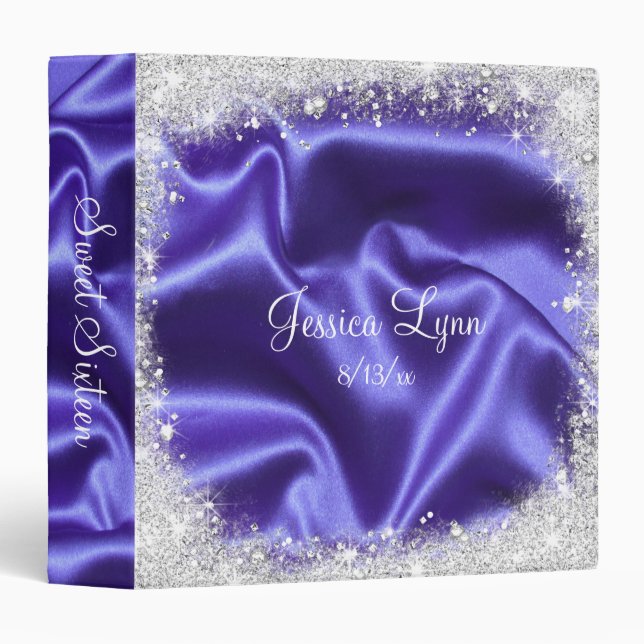 Purple Satin, Silver Glitter, Sweet Sixteen Album 3 Ring Binder (Front/Spine)