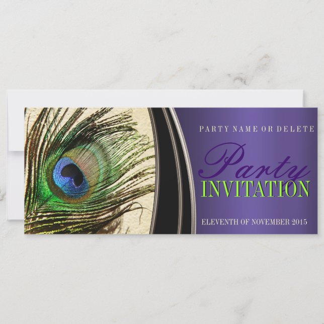 Purple Satin Stylish Peacock Feather Invitations (Front)