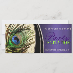 Purple Satin Stylish Peacock Feather Invitations