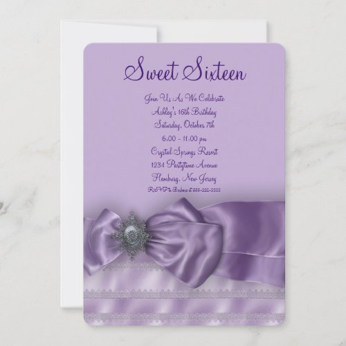 Purple Satin Sweet Sixteen Birthday Party Personalized Invite